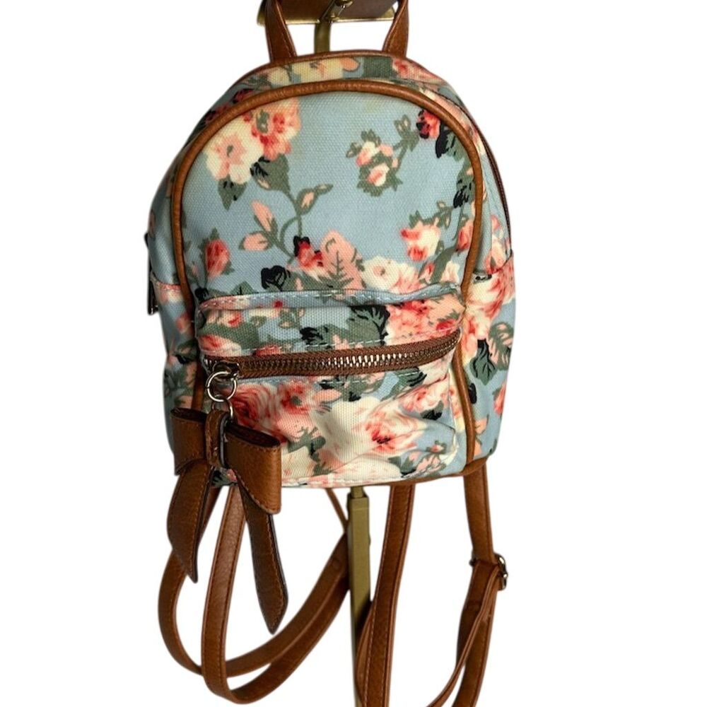 Unbranded Women's Floral Mini Backpack Blue Casual Bag